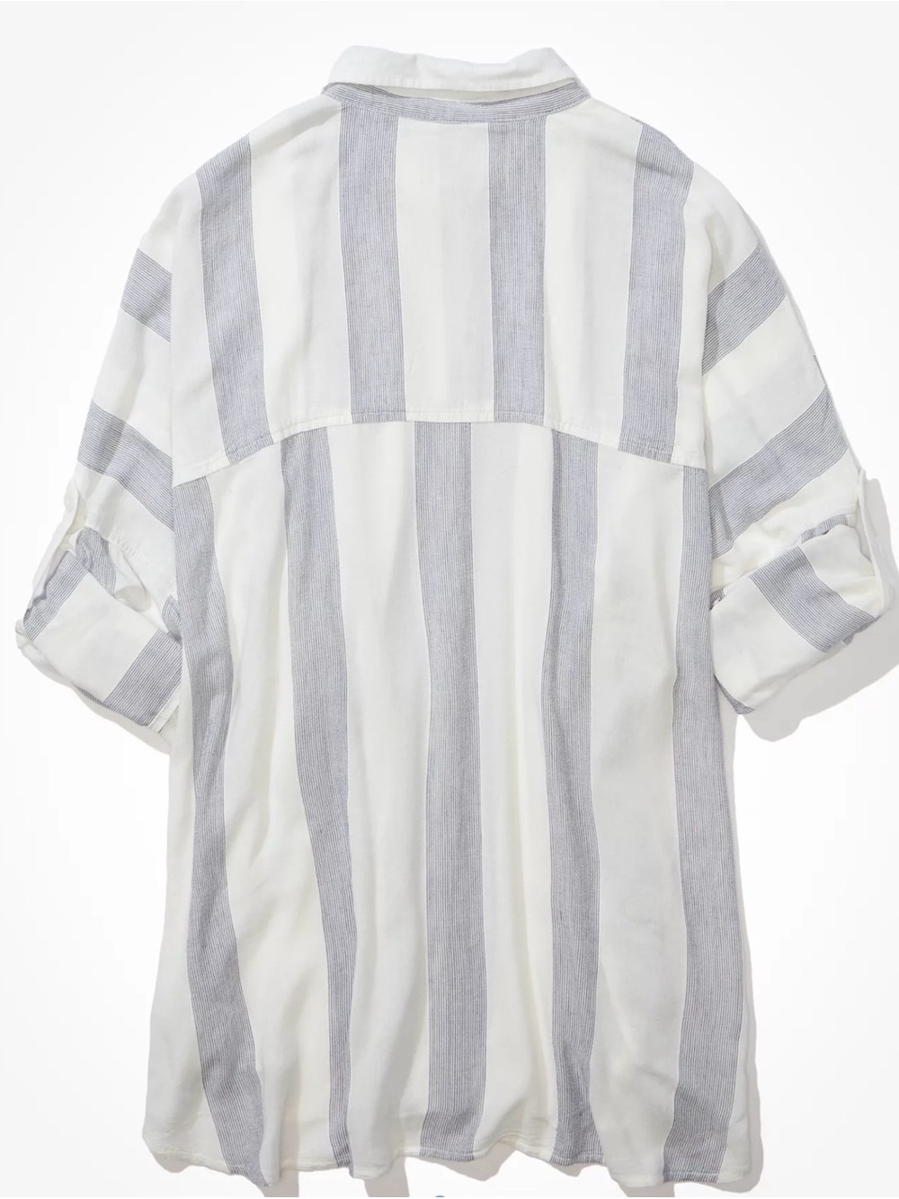 AE Oversized Striped Beach Shirt - Viscose/Linen Blend - White & Light Gray - M - Picture 6 of 13